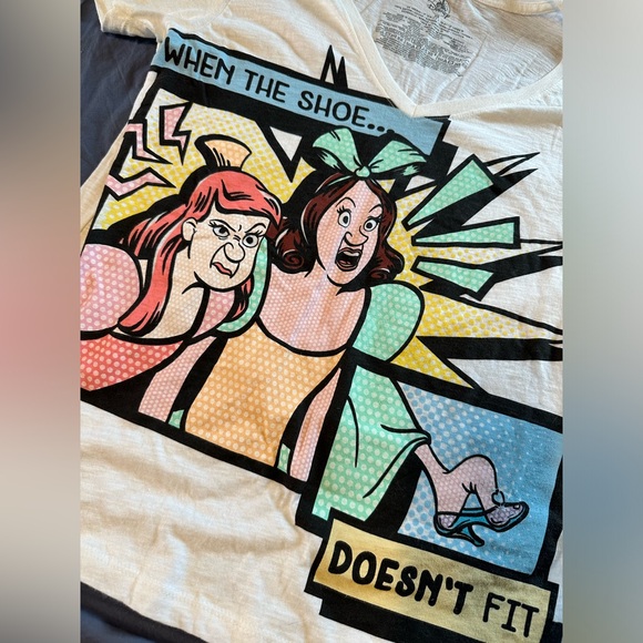 Cinderella Step Sisters Glass Slipper V-neck Tee Shirt. Size XS. NWT. - Picture 2 of 5